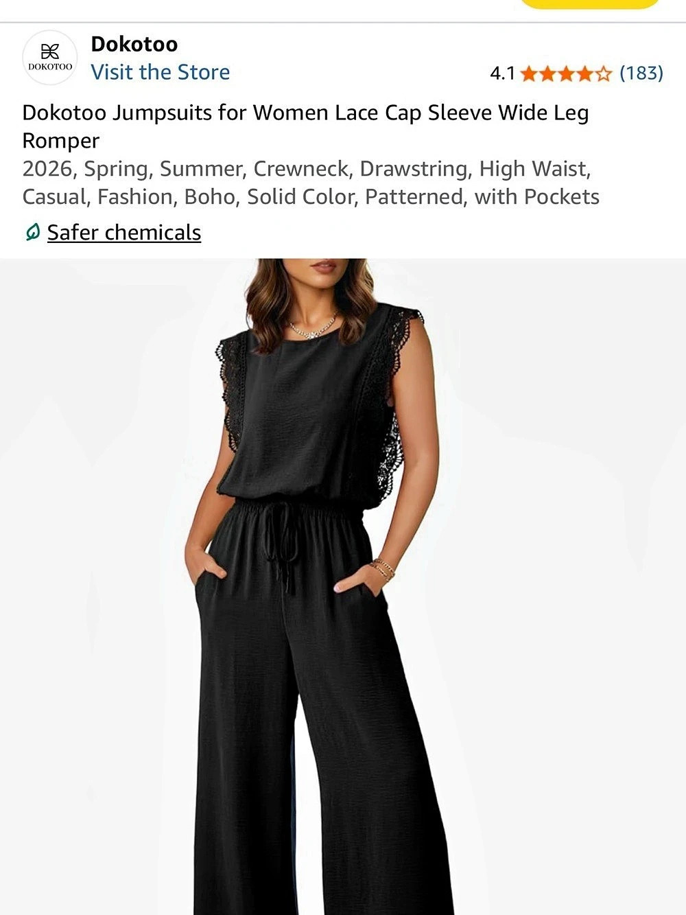 Dokotoo Lace Cap Sleeve Wide Leg Romper Black Like New